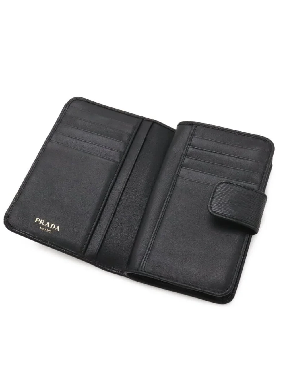 Prada Vitello Move Bifold Wallet L-shaped Zipper Leather Nero Black Gold